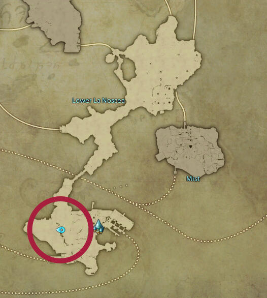 Screenshot of a game map, showing a long vertical area with bigger land masses at the ends of it. There is a marker on the right side of the upper big land part.